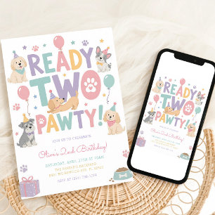 Ready Two Pawty Puppy Dog 2nd Birthday Invitation
