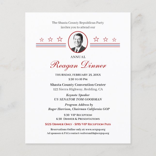 Reagan Dinner Political Fundraiser Invitation (Front)