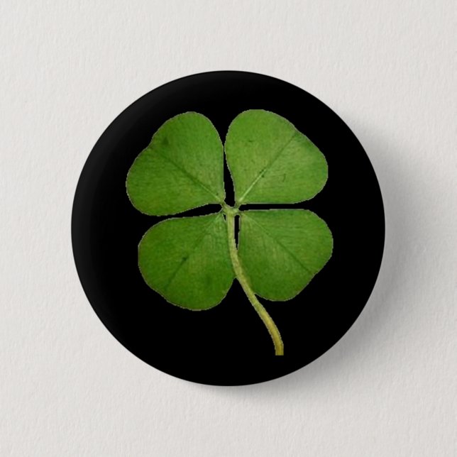 Real 4 Leaf Clover Shamrock Black 6 Cm Round Badge (Front)