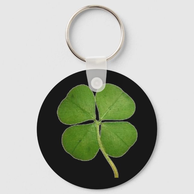 Real 4 Leaf Clover Shamrock Black Key Ring (Front)
