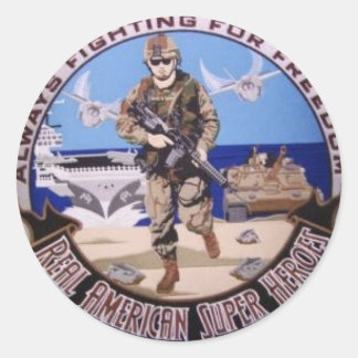 real american hero classic round sticker