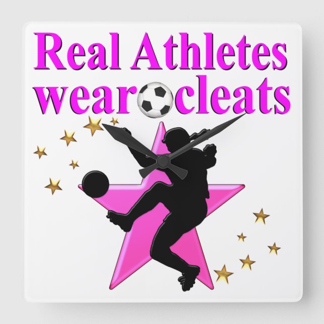 REAL ATHLETES PLAY SOCCER DESIGN SQUARE WALL CLOCK (Front)