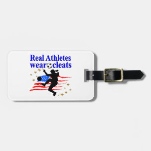 REAL ATHLETES WEAR CLEATS SOCCER DESIGN LUGGAGE TAG