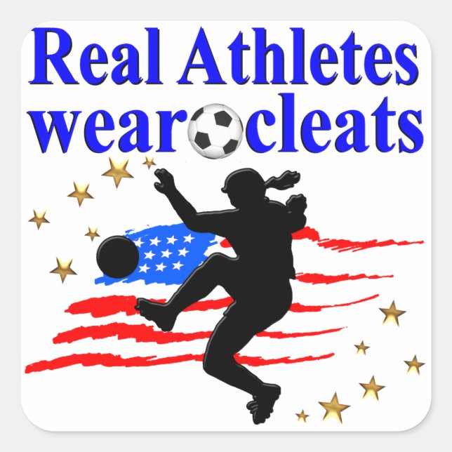 REAL ATHLETES WEAR CLEATS SOCCER DESIGN SQUARE STICKER (Front)