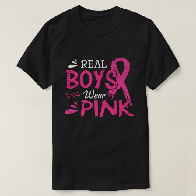 Real Boys Wear Pink Breast Cancer Awareness T-Shirt (Design Front)