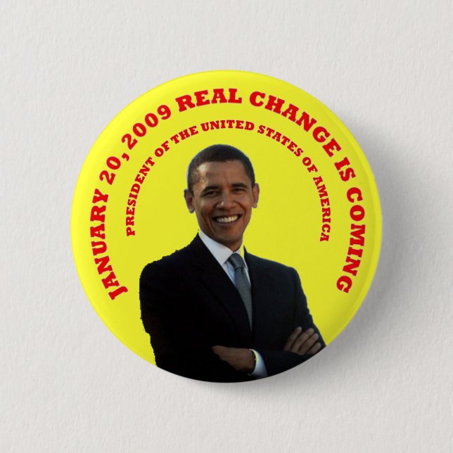 REAL CHANGE YELLOW.. 6 CM ROUND BADGE (Front)