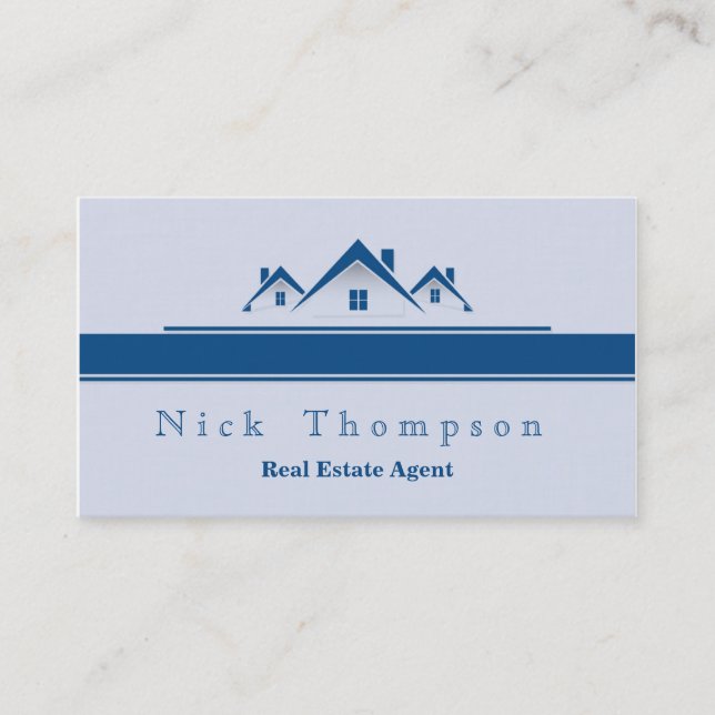 Real Estate Agent Architect Blue Elegant Light Business Card (Front)