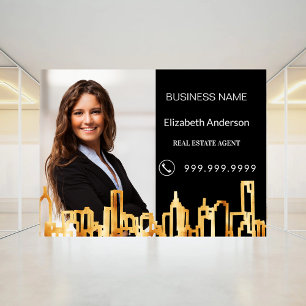 Real estate agent black gold photo city skyline