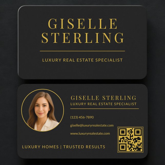 Real Estate Agent  Black Gold QR Code Business Card (Creator Uploaded)