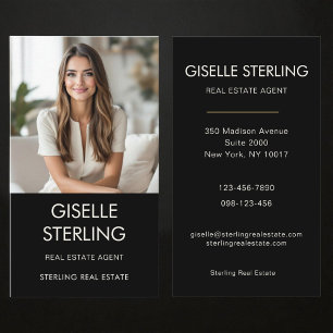 Real Estate Agent Black Professional Photo Business Card