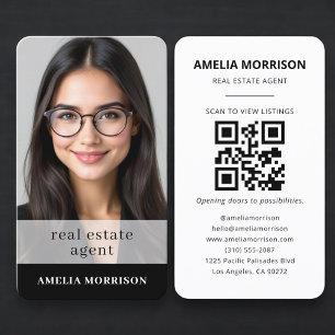 Real Estate Agent Black White QR Code Photo  Business Card
