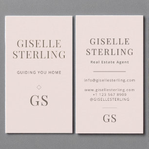 Real Estate Agent Blush Pink Monogram Minimalist  Business Card