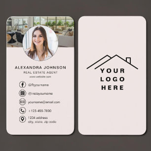 Real Estate Agent Blush Pink Photo Business Card