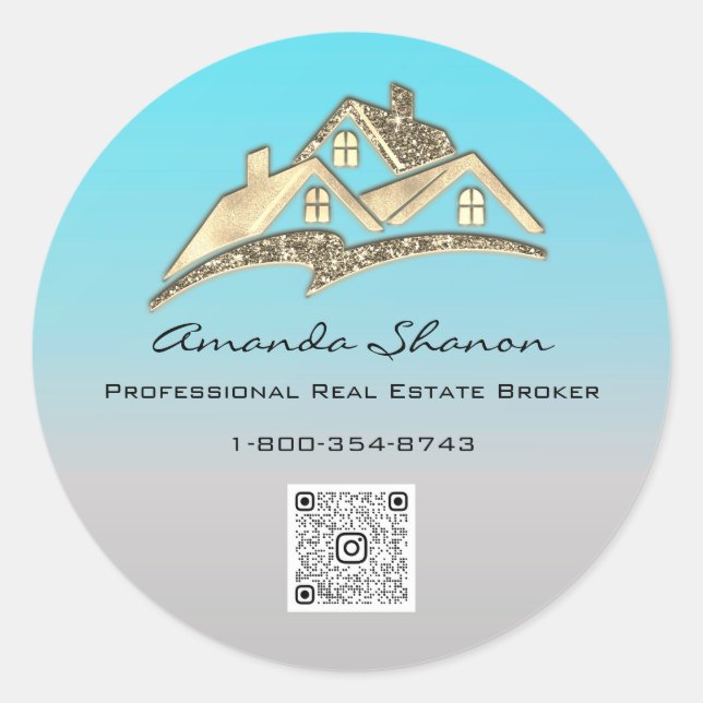 Real Estate Agent Broker Gold House QR Code LOGO Classic Round Sticker (Front)