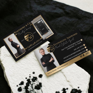 Real Estate Agent Broker Luxury Black Gold Photo Business Card