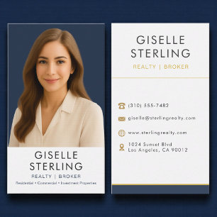 Real Estate Agent Broker Navy Blue Gold  Business Card
