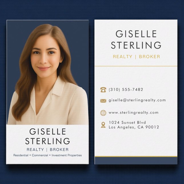 Real Estate Agent Broker Navy Blue Gold  Business Card (Creator Uploaded)