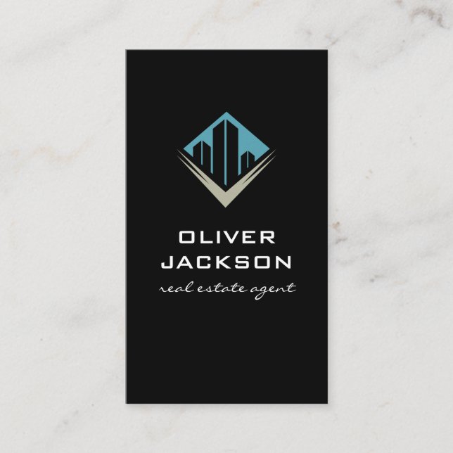 Real Estate Agent | Building Icon Business Card (Front)