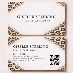 Real Estate Agent Cheetah Leopard Print QR Code Business Card