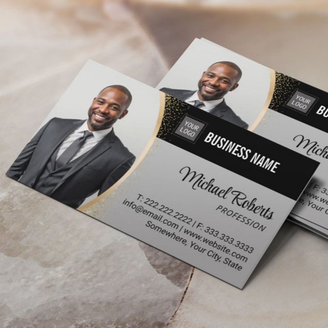 Real Estate Agent Consultant Gold Glitter Photo Business Card (Creator Uploaded)