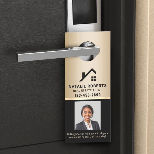 Real Estate Agent Custom Logo Modern Gold Realtor Door Hanger (Creator Uploaded)
