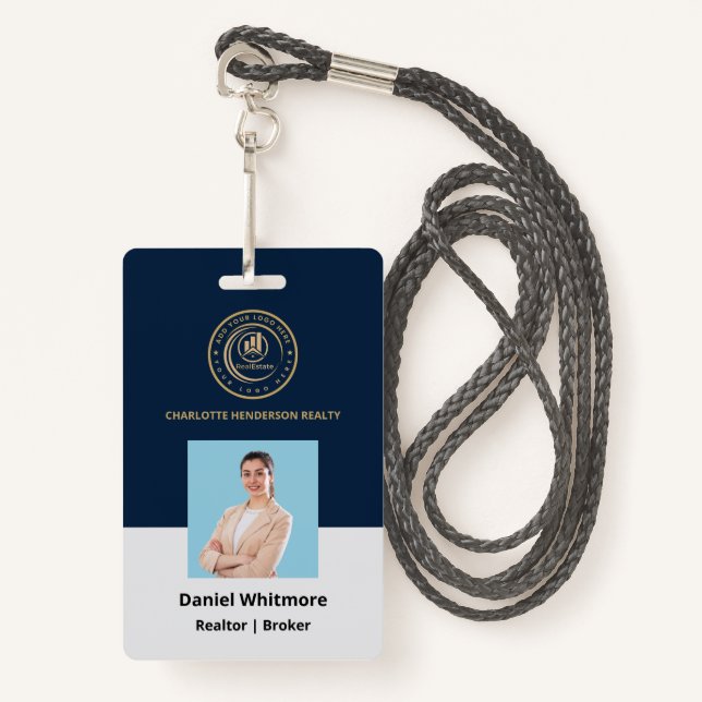 Real Estate Agent | Custom Logo Property Branding ID Badge (Front with Lanyard)