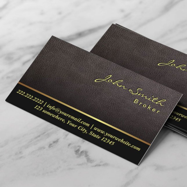 Real Estate Agent Darker Leather Broker  Business Card (Creator Uploaded)