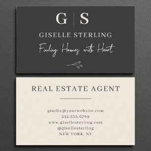 Real Estate Agent Elegant Modern Black Cream Business Card