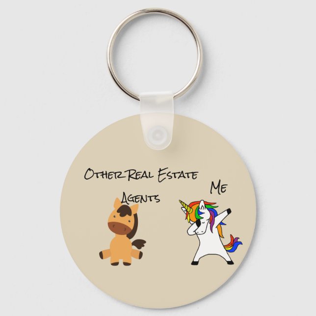Real Estate Agent Gift Horse Dabbing Unicorn Key Ring (Front)