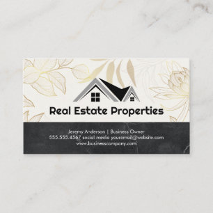 Real Estate Agent   Gold Flowers Business Card