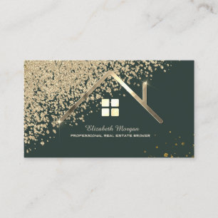 Real Estate Agent Gold House Diamonds Green Business Card