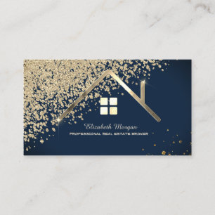 Real Estate Agent Gold House Diamonds Navy Blue Business Card