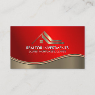 Real Estate Agent Gold Ruby Red Metallic Wave Business Card