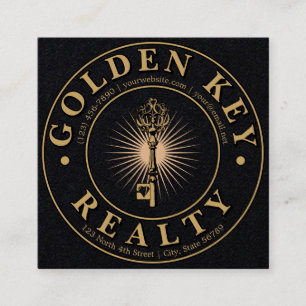 Real Estate Agent Golden Key Square Business Card
