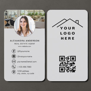 Real Estate Agent Grey QR Code Photo Business Card