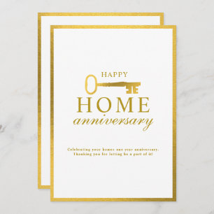 Real Estate Agent Happy Home Anniversary Gold Key Card