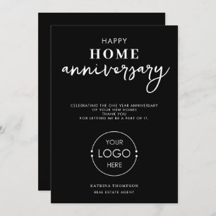 Real Estate Agent Happy Home Anniversary Logo Thank You Card