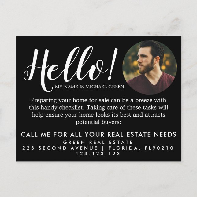 Real Estate Agent HELLO Spring checklist Announcem Announcement Postcard (Front)