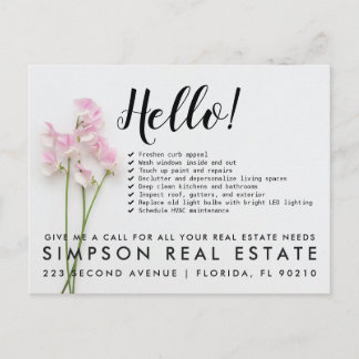 Real Estate Agent HELLO Spring checklist Announcement Postcard