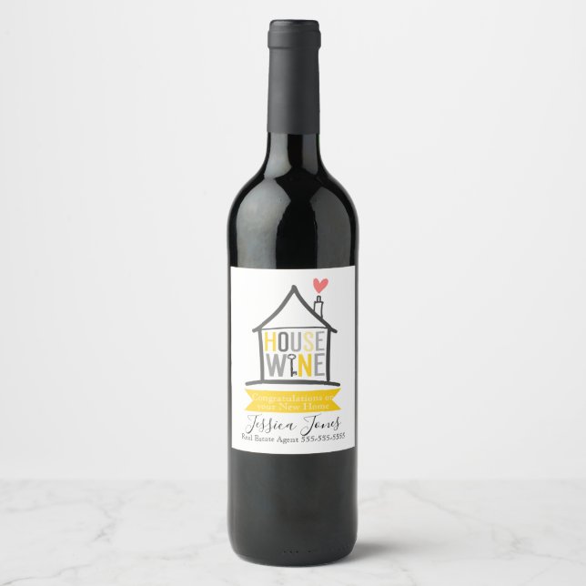 Real estate agent hello thank you new home gift wine label (Front)