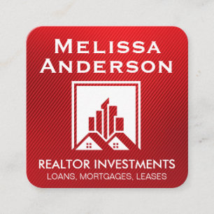 Real Estate Agent Home Seller Red Stripes Square Business Card
