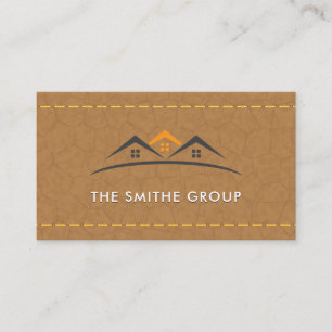 Real Estate Agent Homes Stitched Leather Business Card