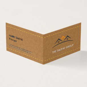 Real Estate Agent Homes Stitched Leather Business Card