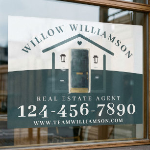 Real Estate Agent House & Green Watercolor Door