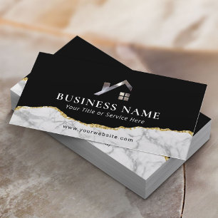 Real Estate Agent House Logo Modern Gold Marble Business Card