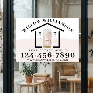 Real Estate Agent House & Pink Watercolor Door