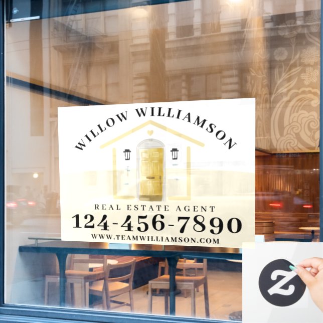 Real Estate Agent House & Yellow Watercolor Door (Cafe Window)