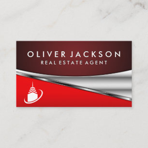 Real Estate Agent Icon   Homes   Red Metallic Busi Business Card