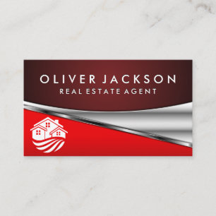 Real Estate Agent Icon   Homes   Red Metallic Business Card