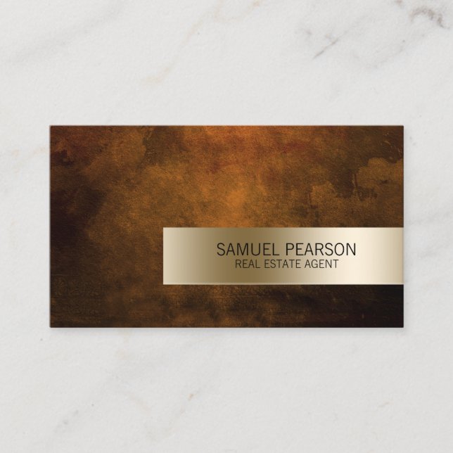 Real Estate Agent Investment Grunge Gold Stripe Business Card (Front)
